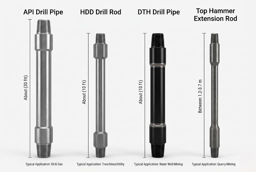 Different drill pipe types for oil and gas, HDD, DTH, and top hammer drilling applications.jpg
