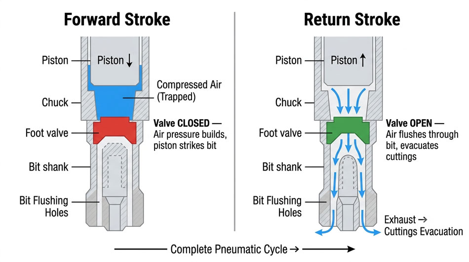 1780910485135713.jpg DTH hammer pneumatic cycle diagram showing foot valve closed during forward stroke and open during return stroke.jpg